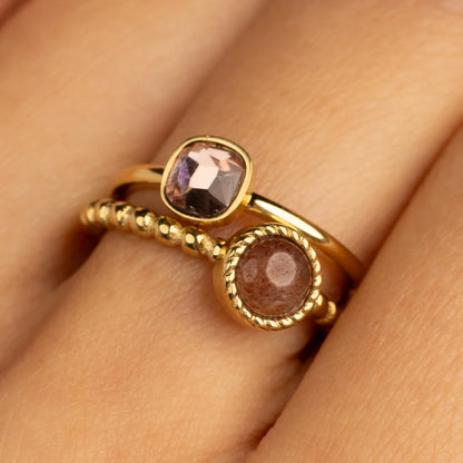 Bolletjes Ring met Ronde Edelsteen • Berry Quartz