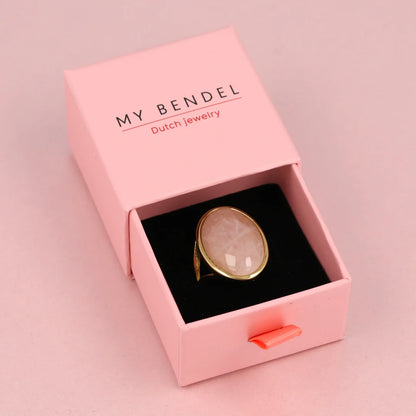 Statement Ring met Ovale Edelsteen • Rose Quartz • Goud