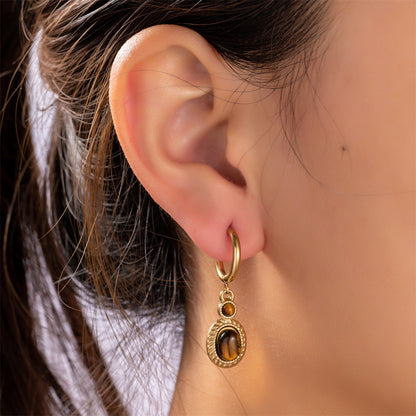 Day&Eve - Double Stone Drop Earring - tiger eye