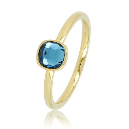 Gouden Ring met Vierkante Glassteen • Blauw