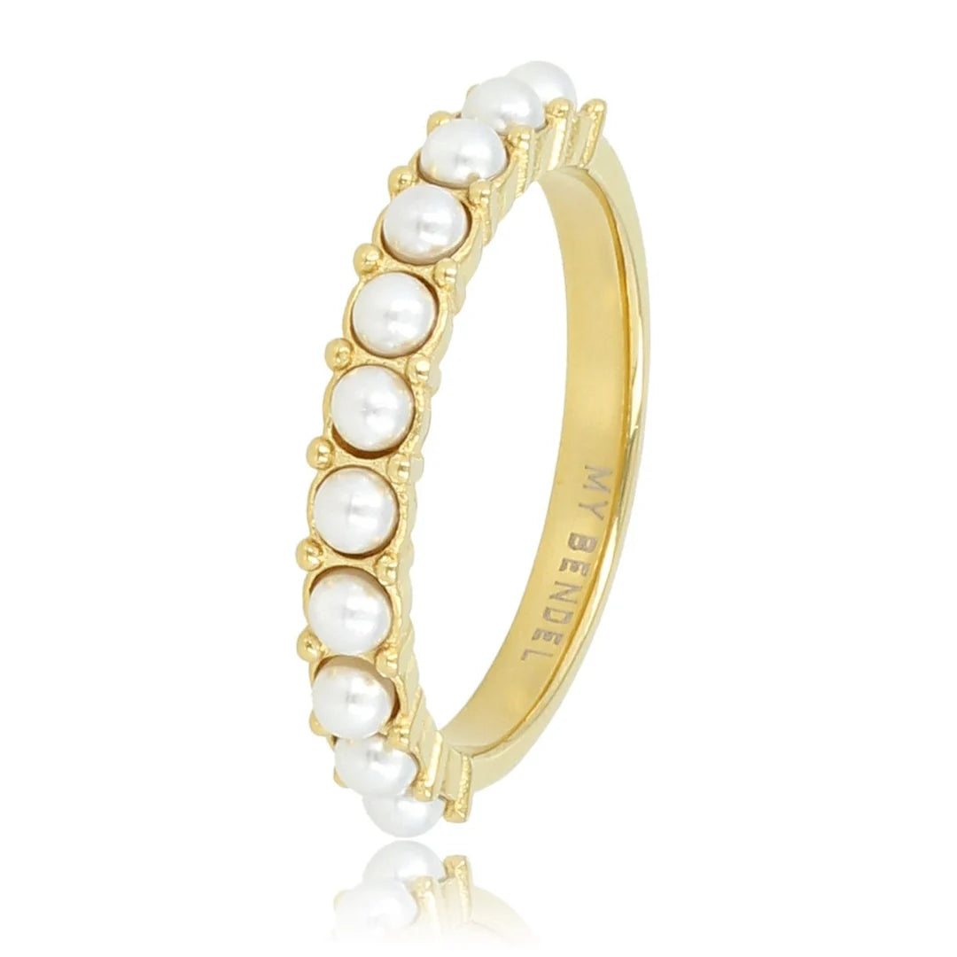 Gouden aanschuifring - kleine witte parels - tijdloze elegantie