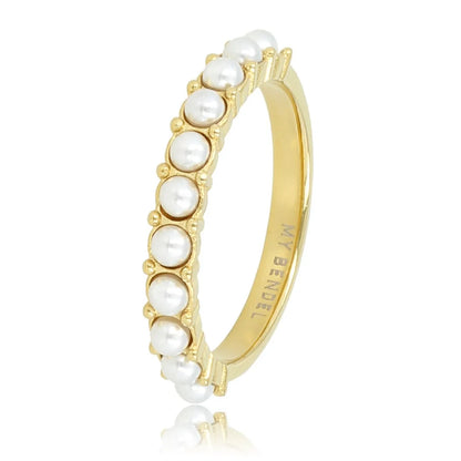 Gouden aanschuifring - kleine witte parels - tijdloze elegantie