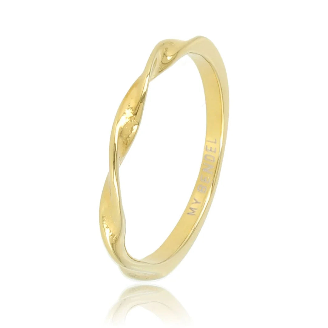 My Bendel Gouden aanschuifring - mooie twist - edelstalen basis