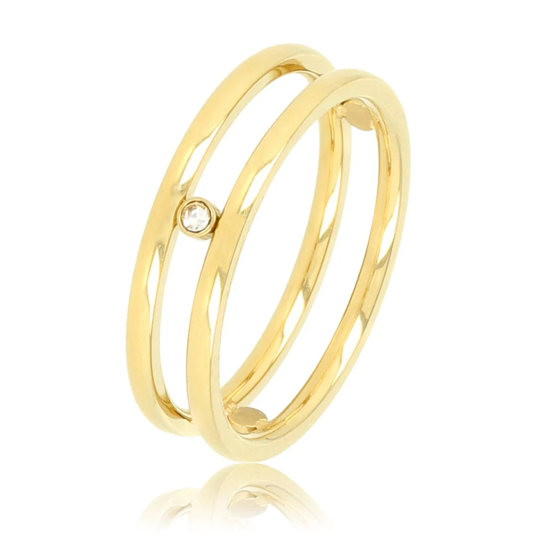 Dubbele Ring met Zirkonia Stenen • Goud