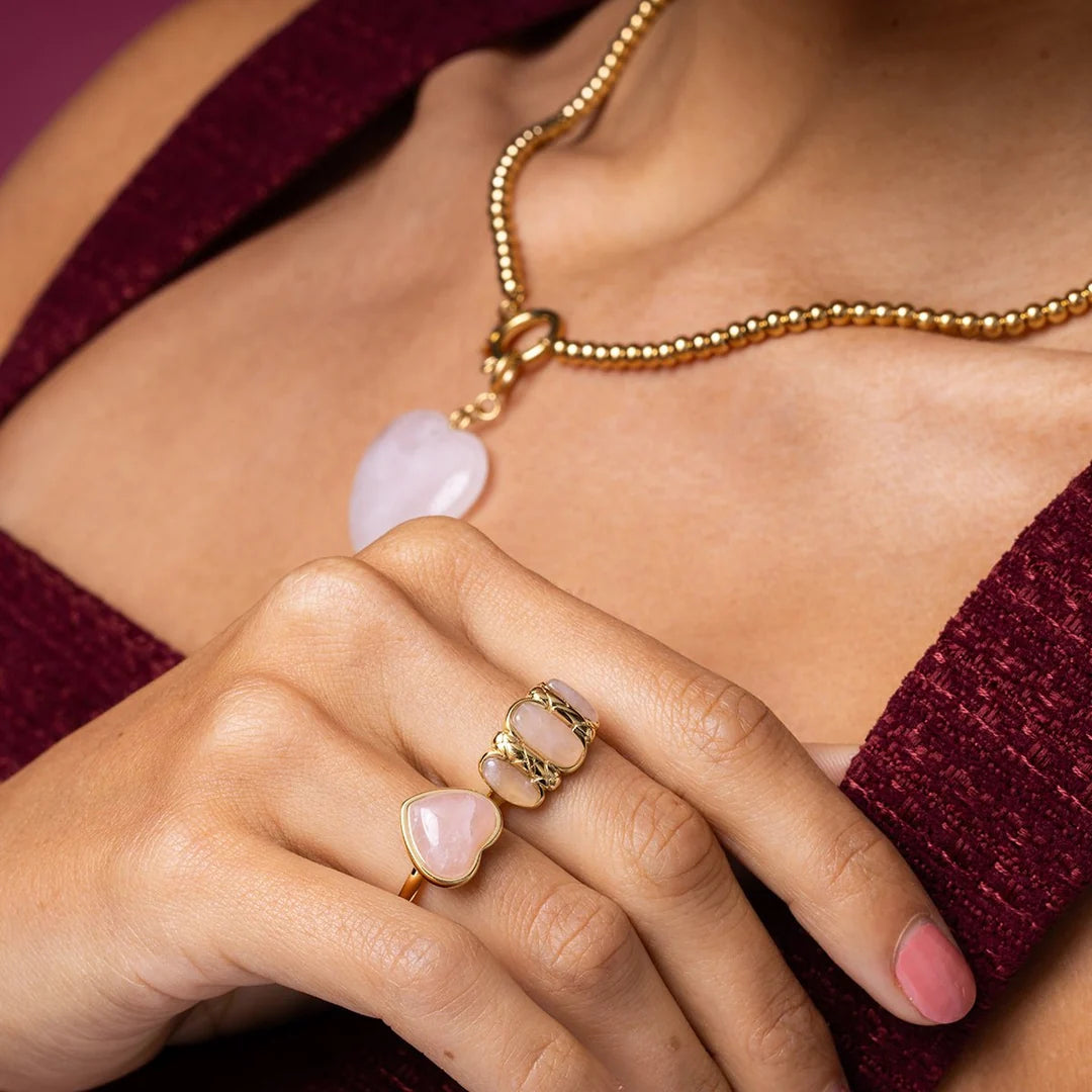 Vintage Romance Ring met Edelstenen • Rose Quartz