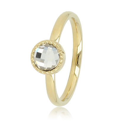 Ring met Ronde Glassteen & Getwist Randje • Kristal • Goud
