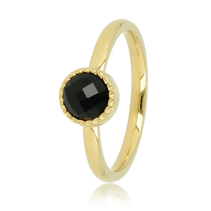 Ring met Ronde Glassteen & Getwist Randje • Zwart • Goud