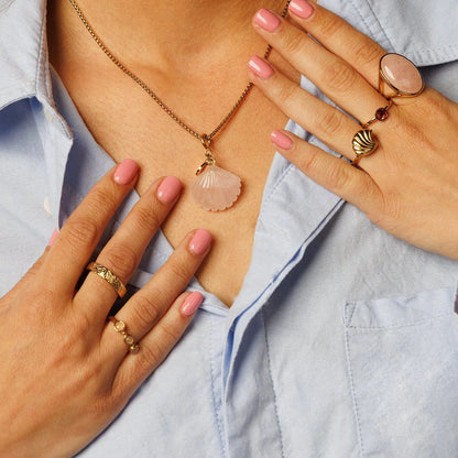 Gouden Ring met Vierkante Glassteen • Donkerroze