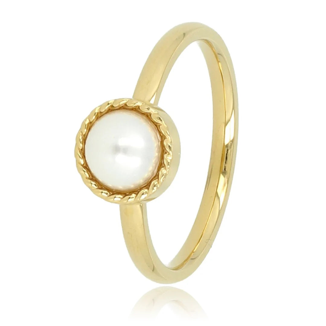 Gouden ring - witte parel - vintage rand