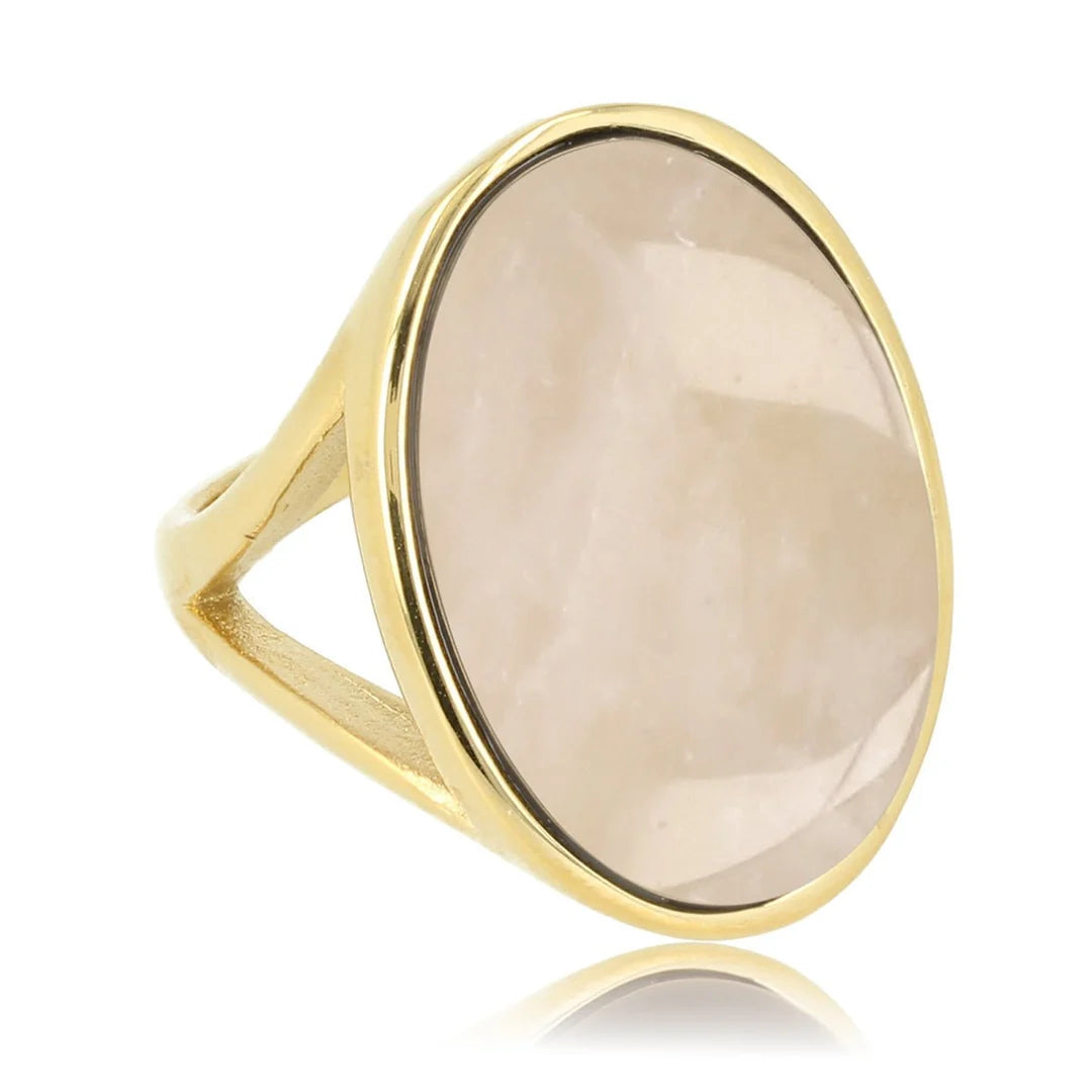 Statement Ring met Ovale Edelsteen • Rose Quartz • Goud