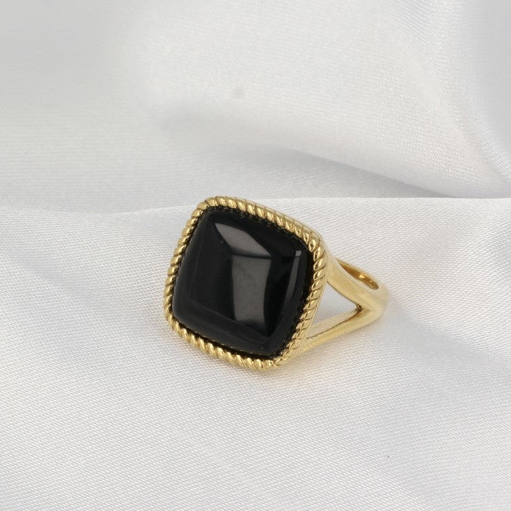 Gouden zegelring - Onyx edelsteen - Stijlvolle damesring