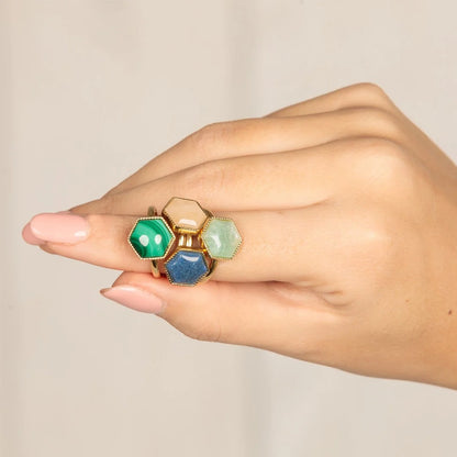 Gouden Zeshoek Ring met Rose Quartz Edelsteen