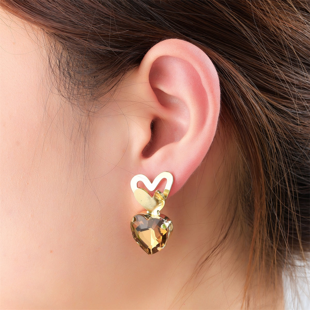 Day&Eve - Big Stone Heart Stud - Cognac